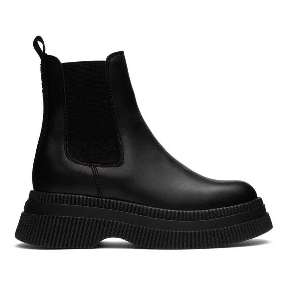 Ganni Black Leather Chelsea Creeper Boots